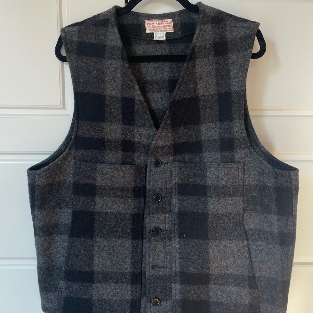 Filson Black and Gray Checkered Wool Vest